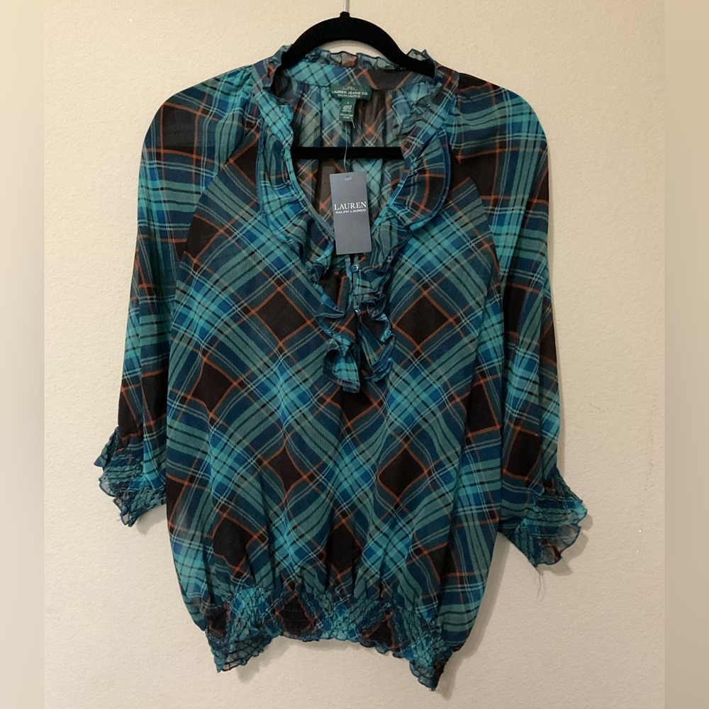G - Ralph Lauren Green Plaid Blouse